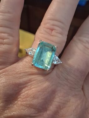 3+ Carat Blue Topaz and CZ Cocktail Ring In Nickel Free Sterling Plated Size 7